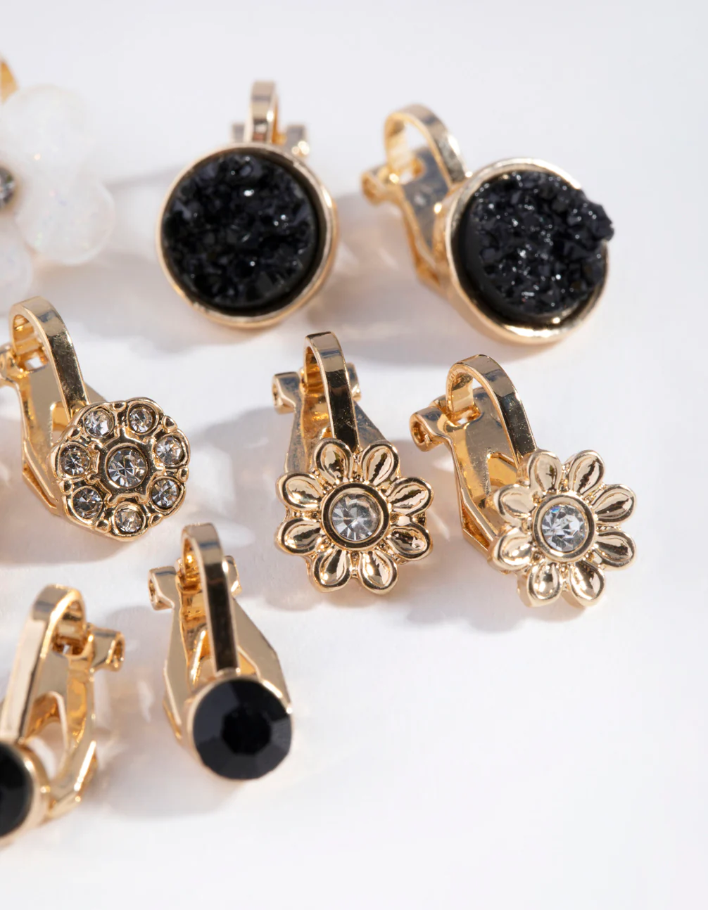 Gold Flower Diamante Clip 5-Pack Earring - Image 3