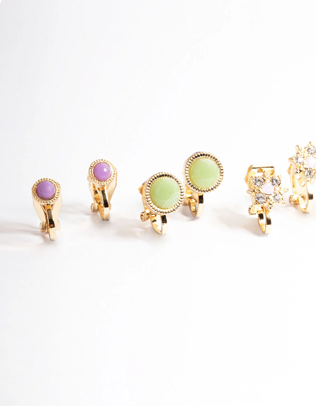 Gold Flower Stone Clip On Earrings 5-Pack - Image 2