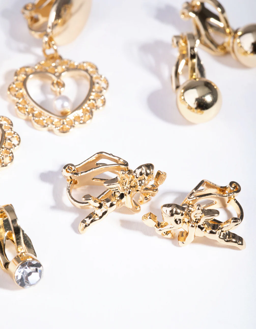 Gold Faux Pearl Heart Clip On 5-Pack Earring - Image 3