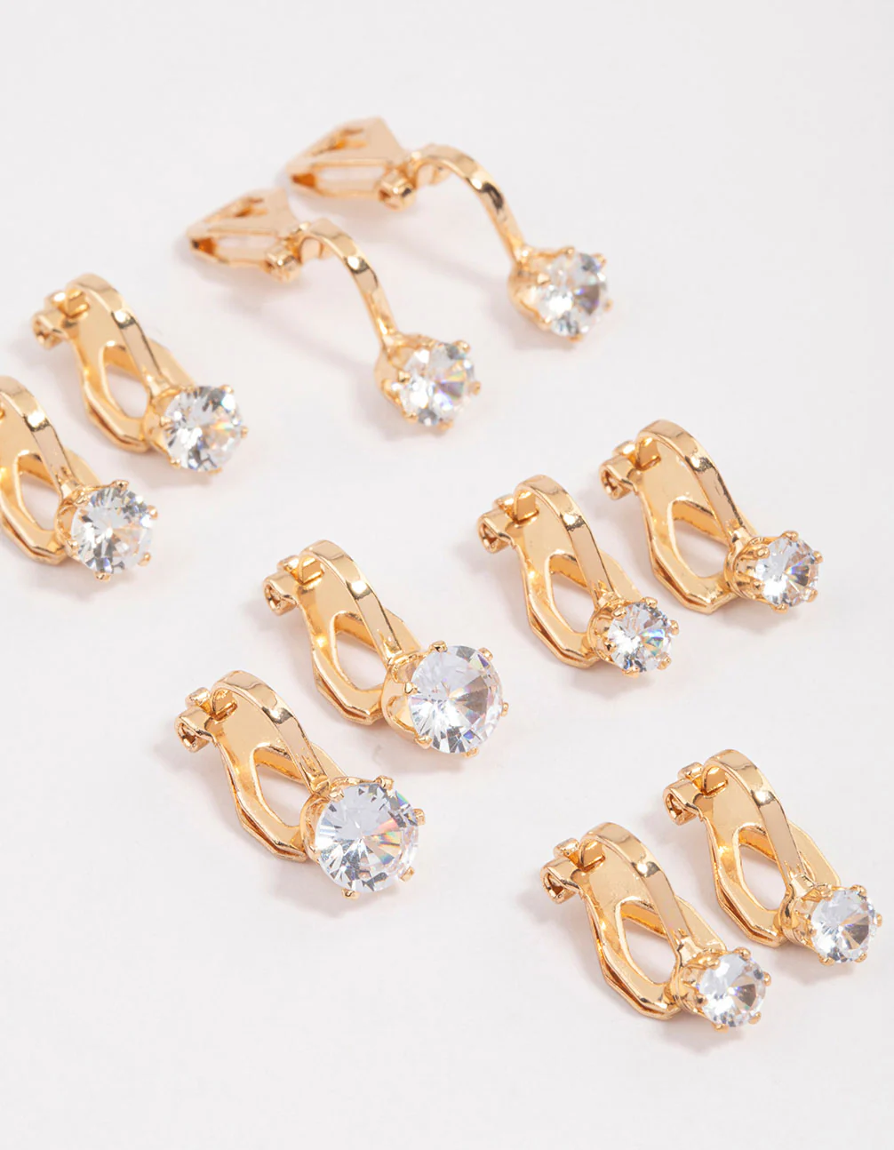 Gold Graduating Diamante Clip On Earrings 5-Pack - Image 2