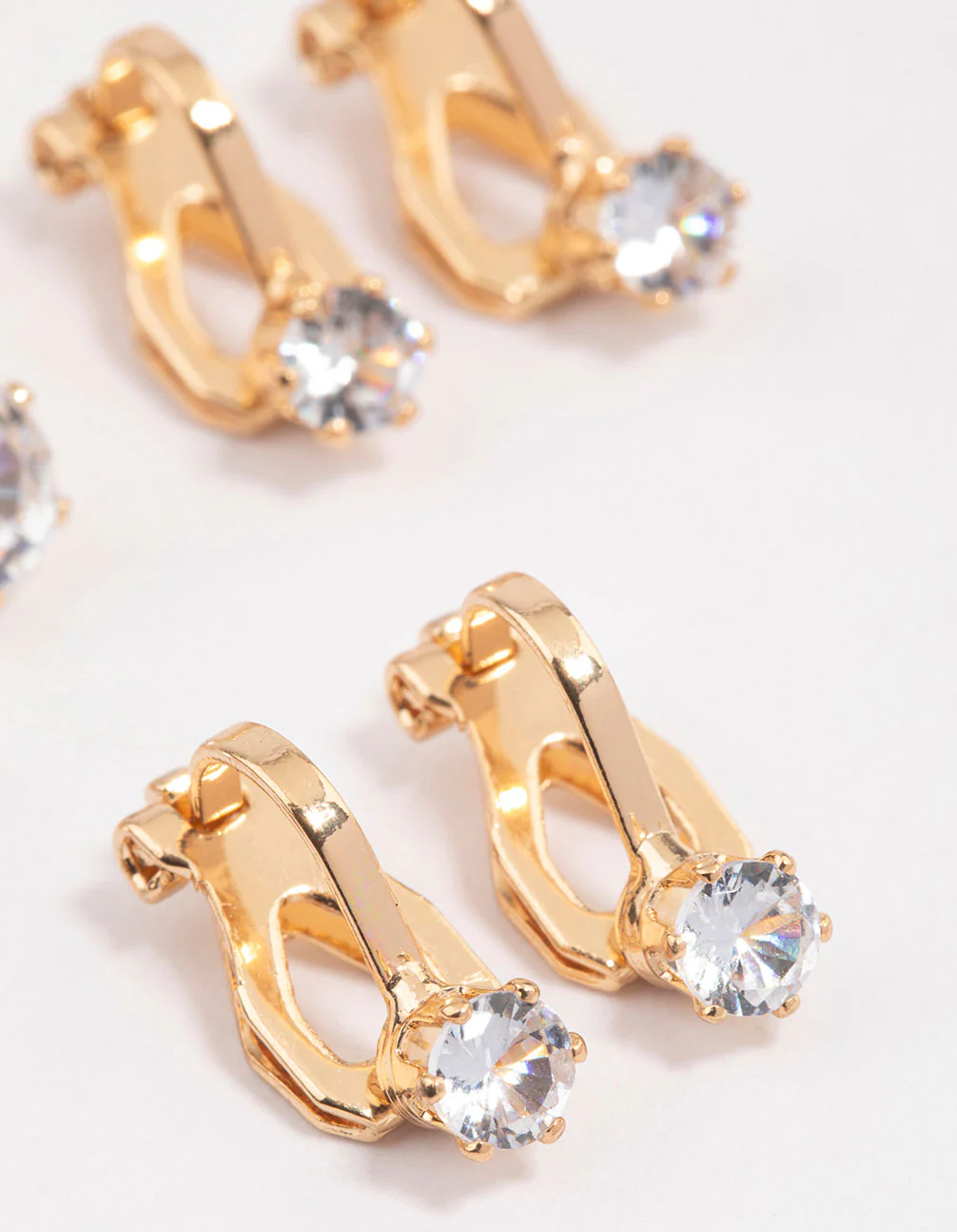 Gold Graduating Diamante Clip On Earrings 5-Pack - Image 3