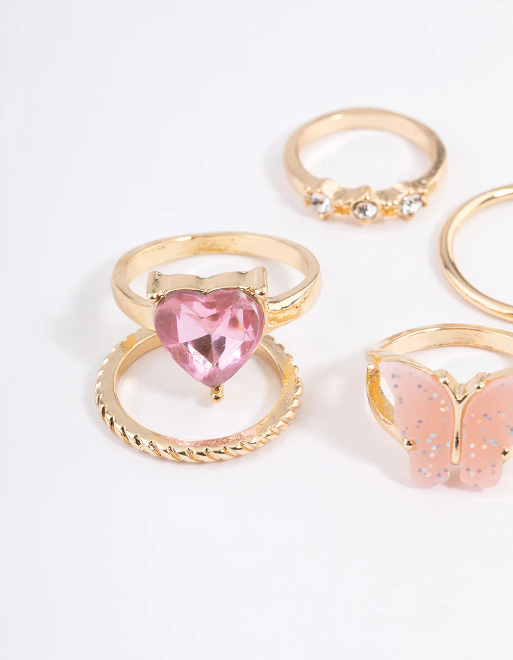 Gold Heart & Butterfly Ring 7-Pack - Image 2