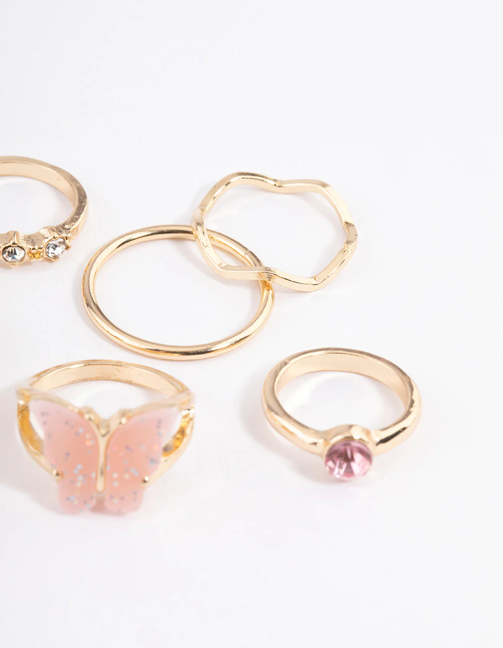 Gold Heart & Butterfly Ring 7-Pack - Image 3