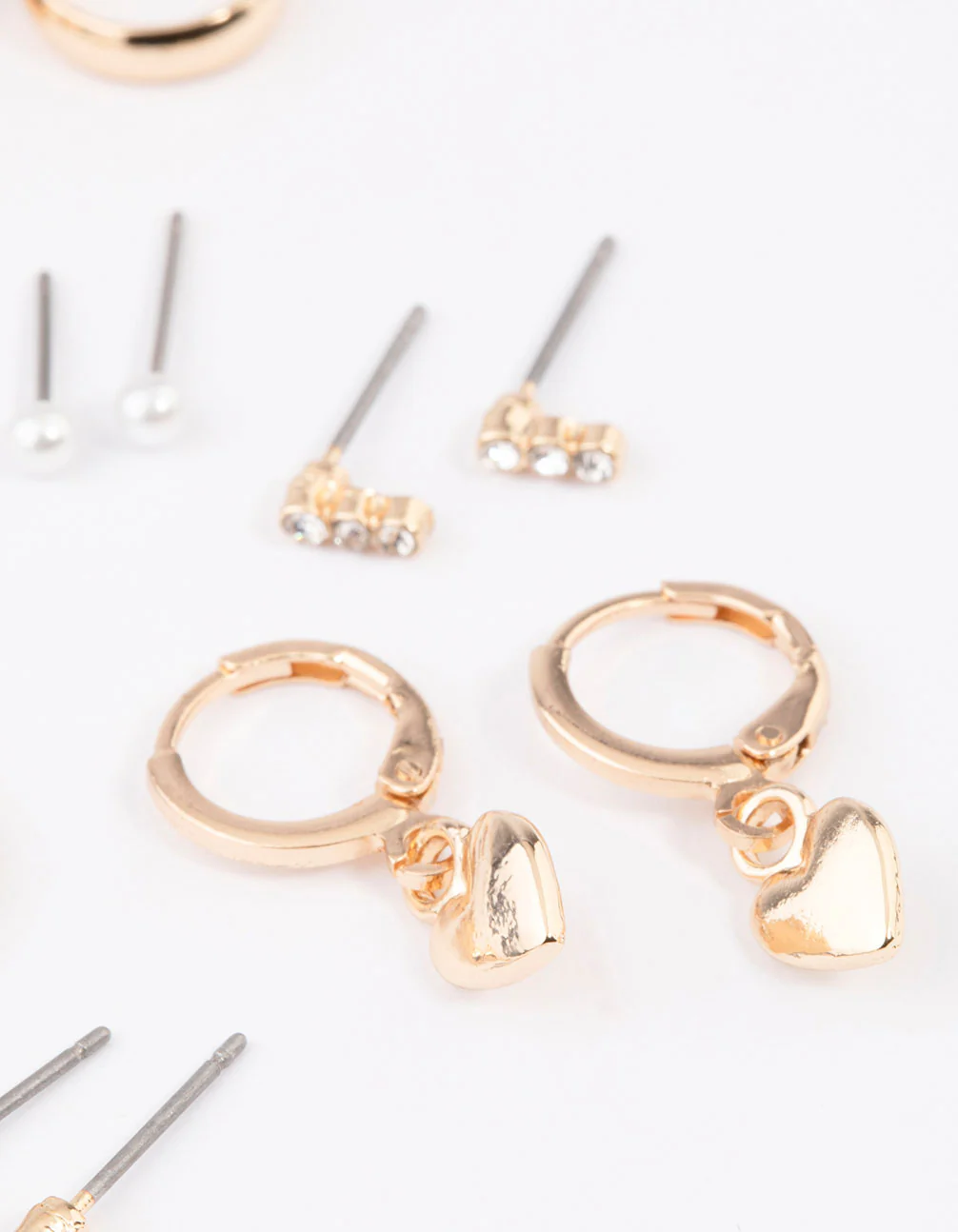 Gold Heart Diamante & Pearl Earrings 8-Pack - Image 2