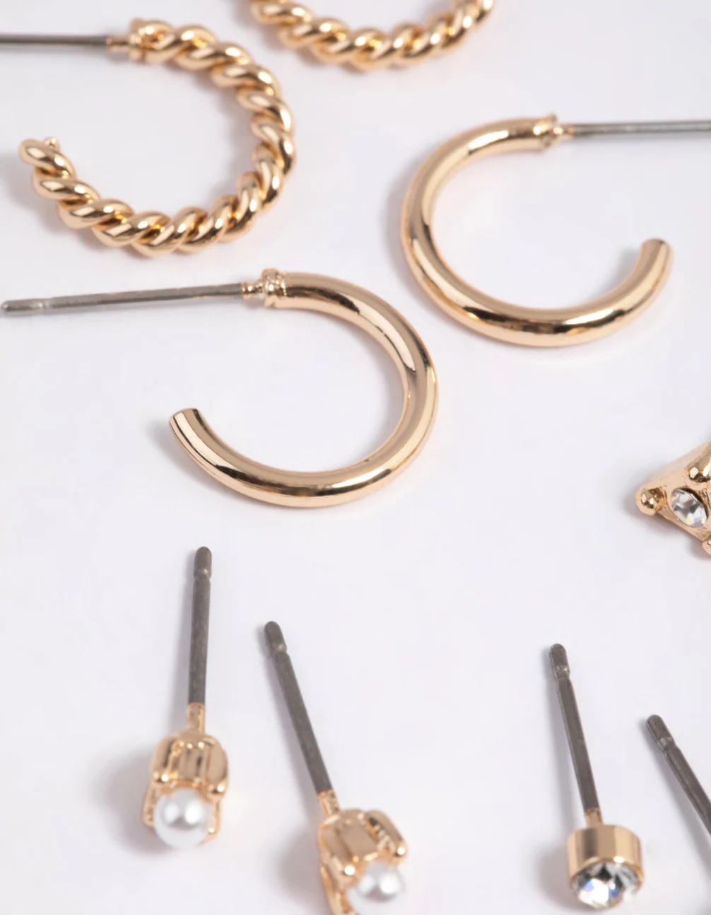 Gold Pearl Stud & Huggie Hoop Earring 8-Pack - Image 2