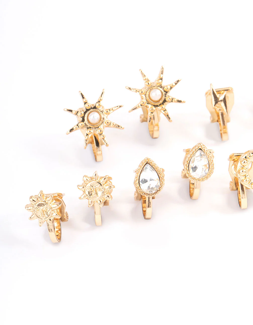 Gold Mix Celestial Clip On Earrings 5-Pack - Image 2