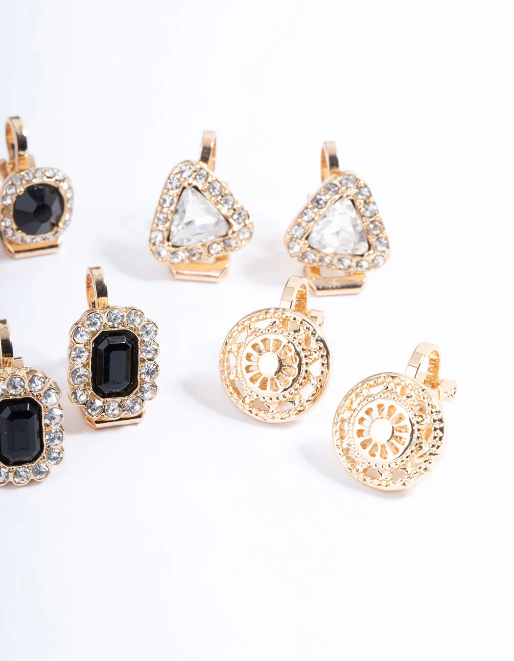 Gold Multi Stone 5-Pack Clip Earrings - Image 3