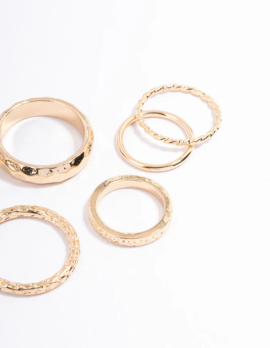 Gold Multi Hammered Ring Pack - Image 3