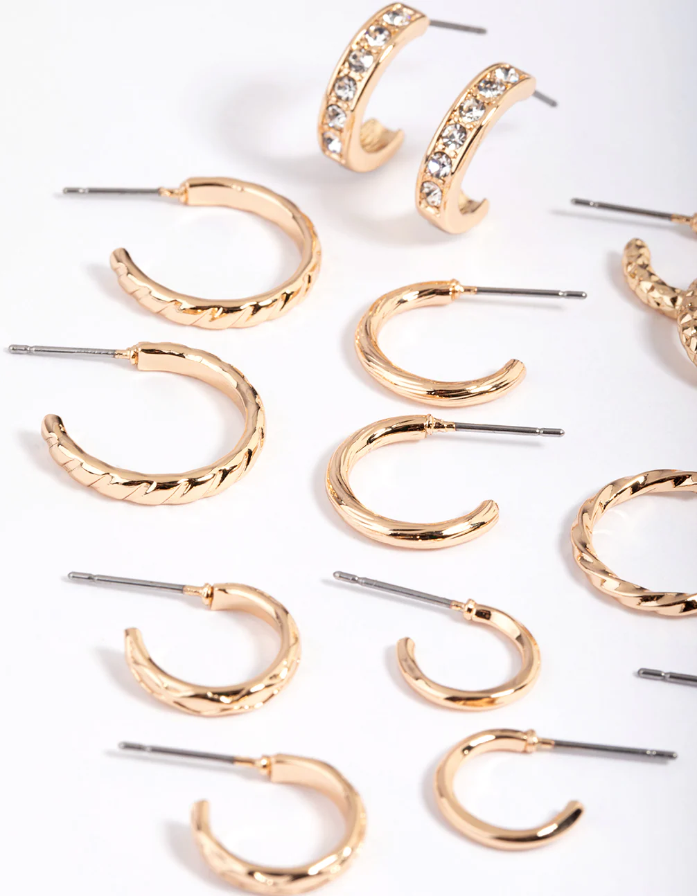 Gold Mixed Diamante Hoop Earring 8-Pack - Image 2