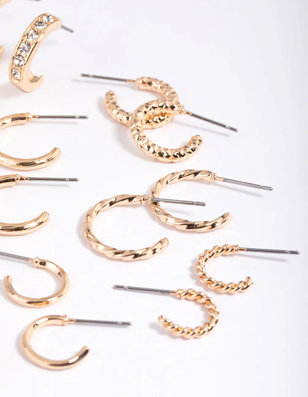 Gold Mixed Diamante Hoop Earring 8-Pack - Image 3