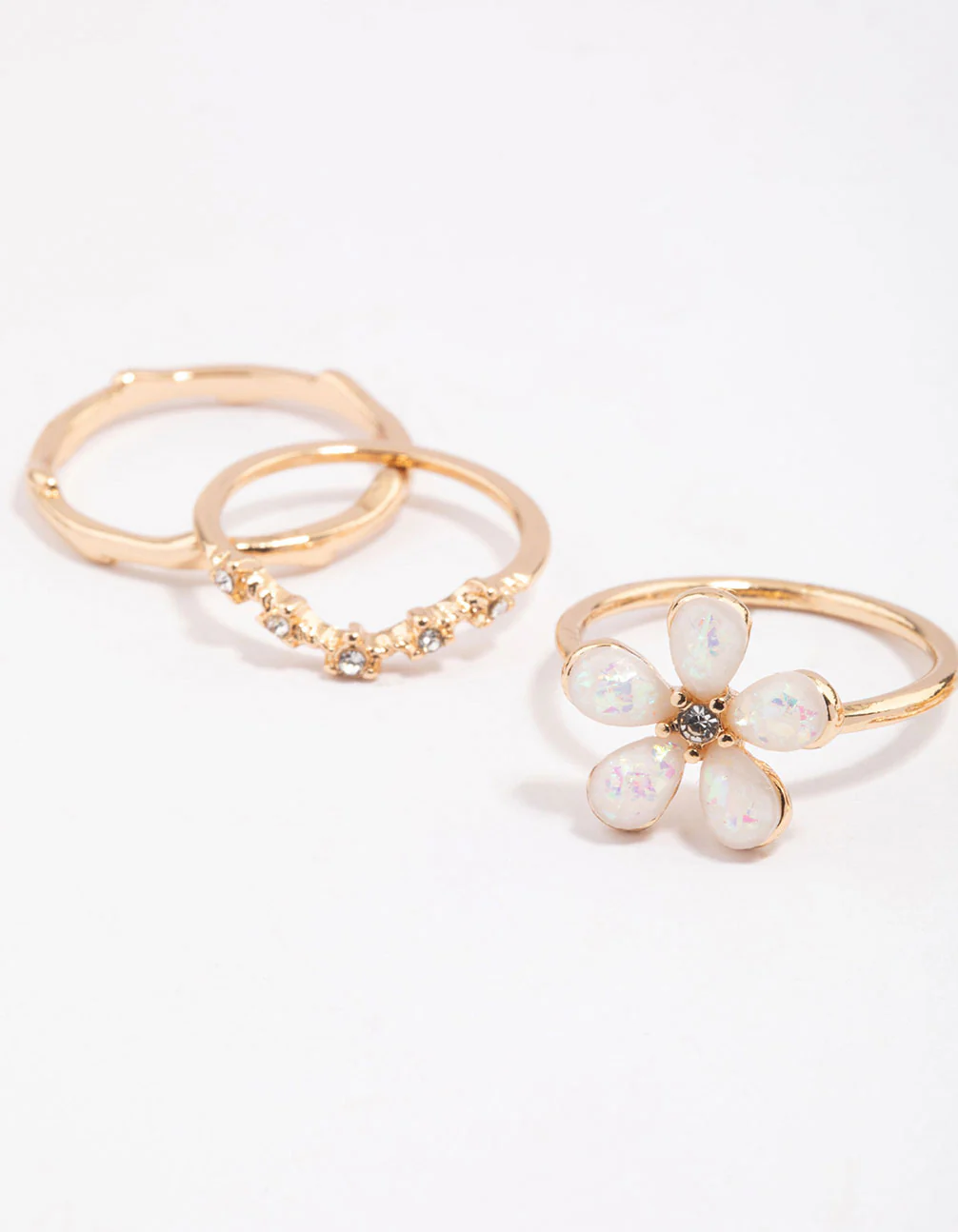 Gold Opal Flower & Diamante Ring Pack - Image 2