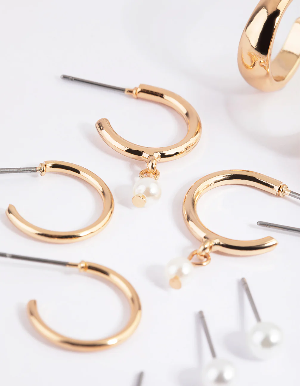 Gold Pearl Stud & Hoop Earring 8-Pack - Image 3