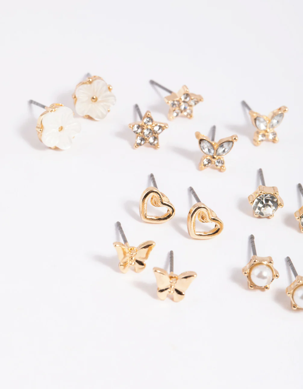 Gold Pearlised Flower Stud Earring 8-Pack - Image 2