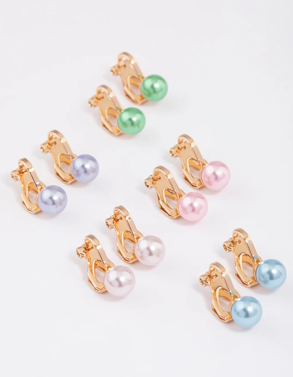 Colourful Pastel Pearl Clip On Earrings 5-Pack - Image 2