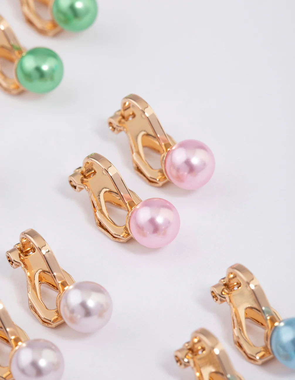 Colourful Pastel Pearl Clip On Earrings 5-Pack - Image 3