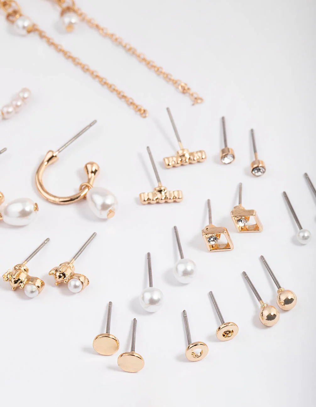 Gold Pearl Mixed Stud & Hoop Earring 12-Pack - Image 2