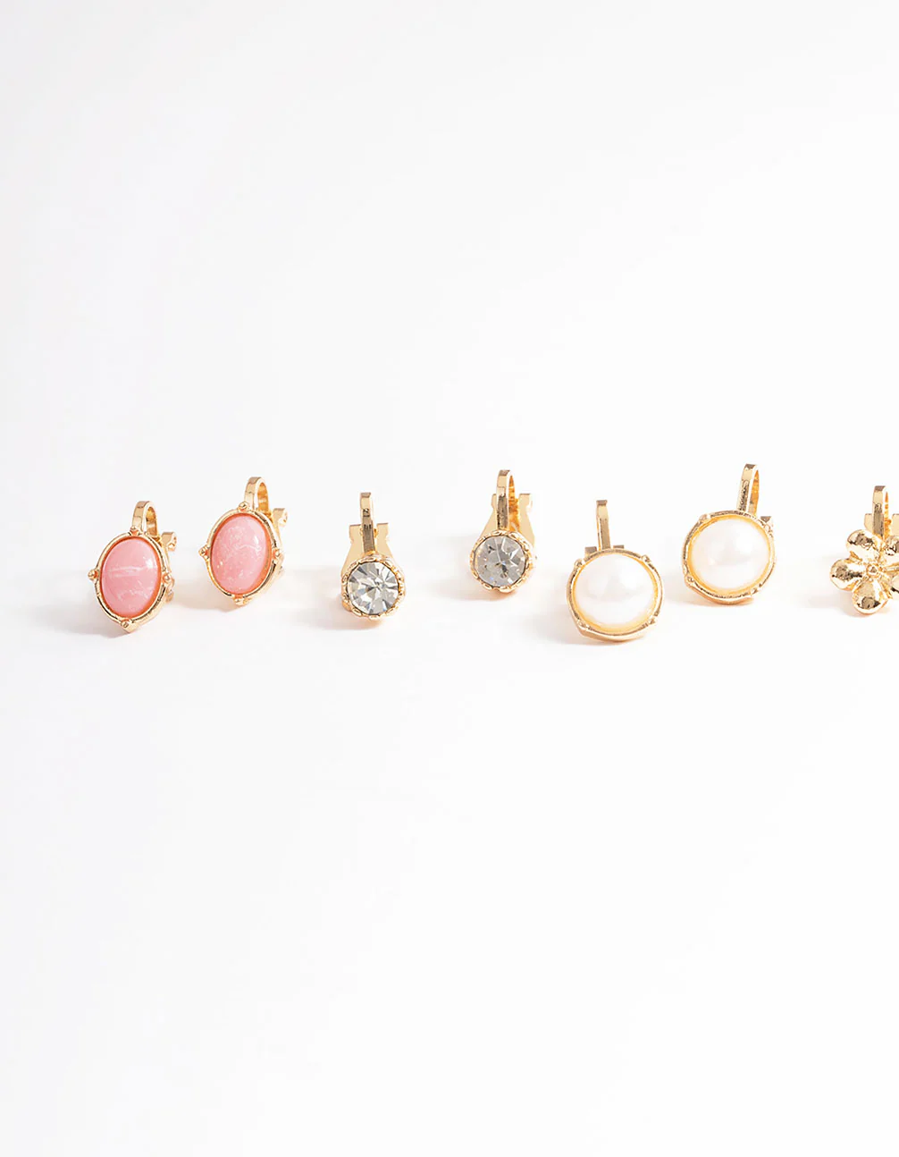 Gold Pearl & Resin Stone Clip On Earrings 5-Pack - Image 2