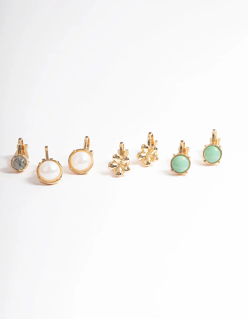 Gold Pearl & Resin Stone Clip On Earrings 5-Pack - Image 3