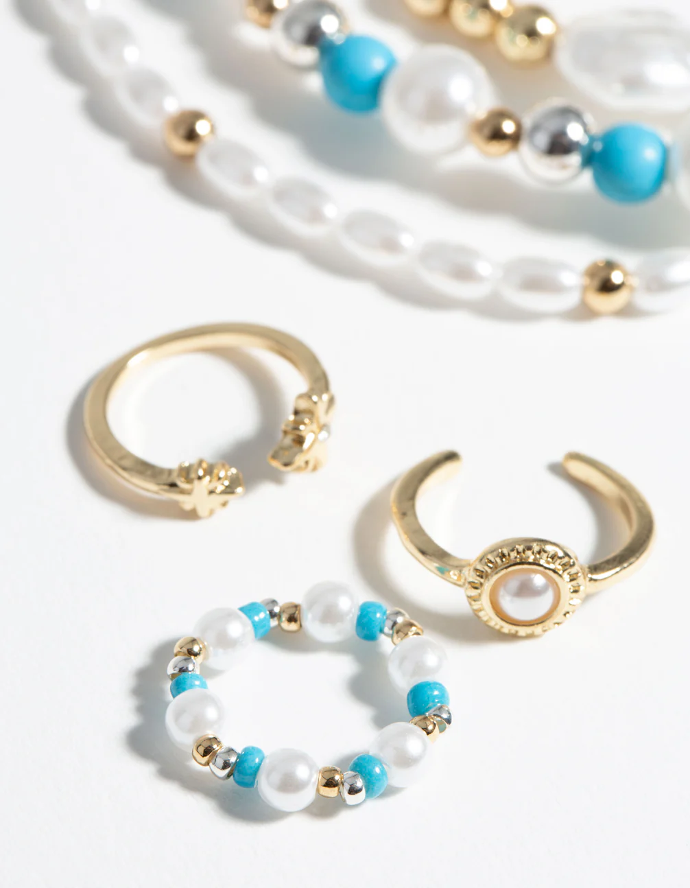 Pearl & Turquoise Ring & Bracelet Set - Image 2