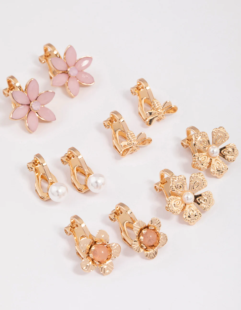 Gold Pretty Flower Clip On Earrings 5-Pack - Image 2