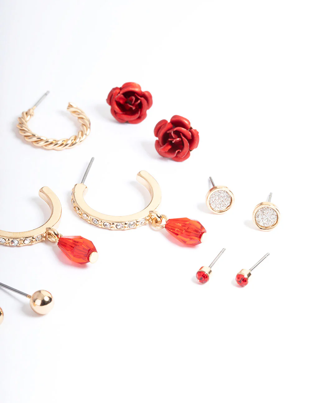 Gold Pretty Mixed Rose Earrings 8-Pack - Image 3