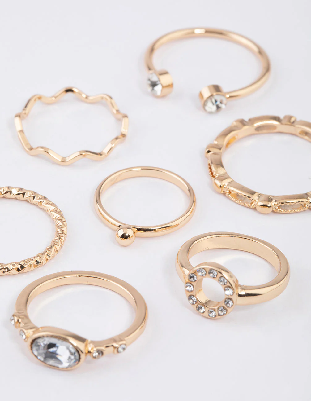 Gold Round Open Diamante Ring 7-Pack - Image 2