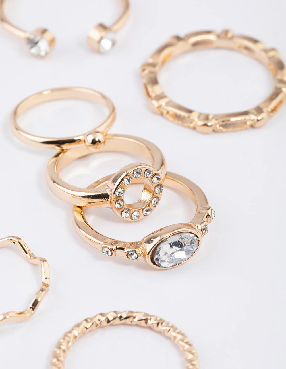Gold Round Open Diamante Ring 7-Pack - Image 3