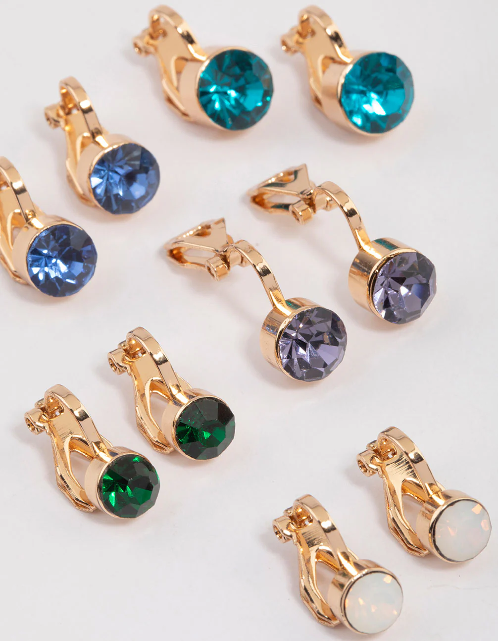 Gold Simple Diamante Clip On Earrings 5-Pack - Image 2