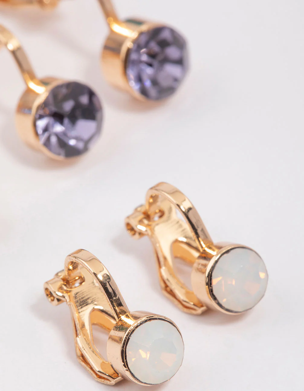 Gold Simple Diamante Clip On Earrings 5-Pack - Image 3