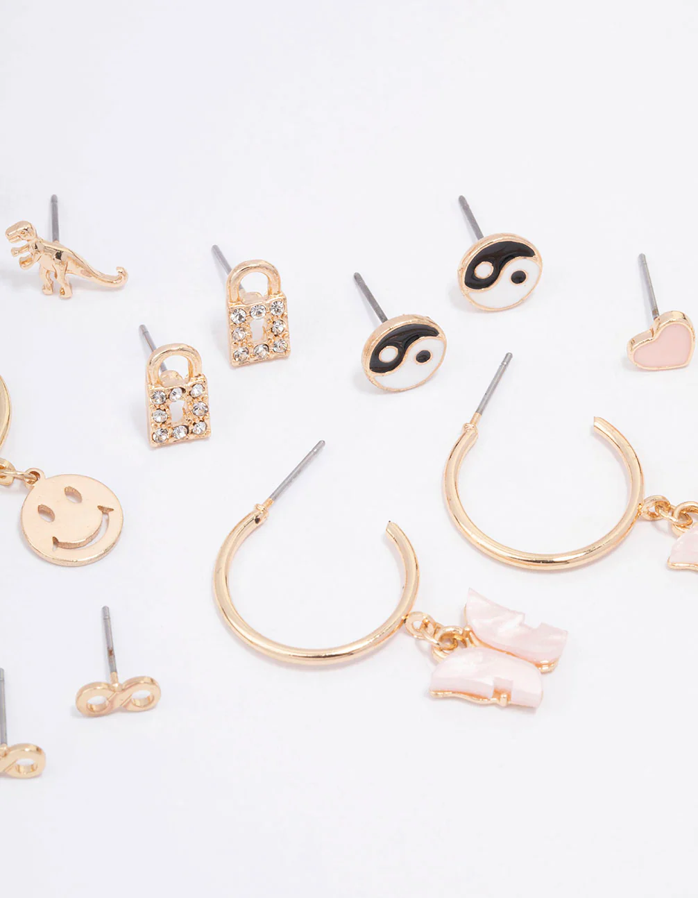 Gold Smiley Lock Diamante Earring 8-Pack - Image 3