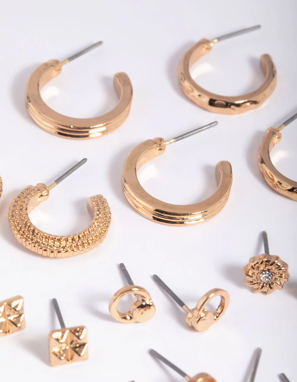 Gold Textured Stud & Hoop Earring 12-Pack - Image 2