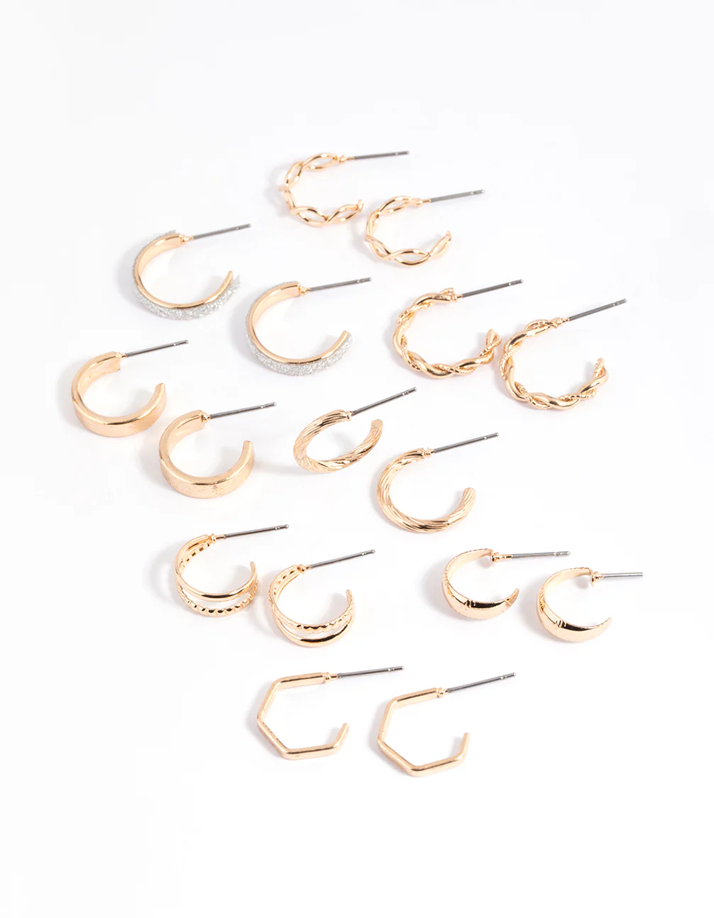 Gold Glittered & Textured Hoop Earring 8-Pack - Image 2