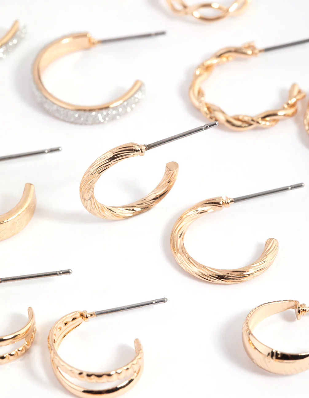 Gold Glittered & Textured Hoop Earring 8-Pack - Image 3