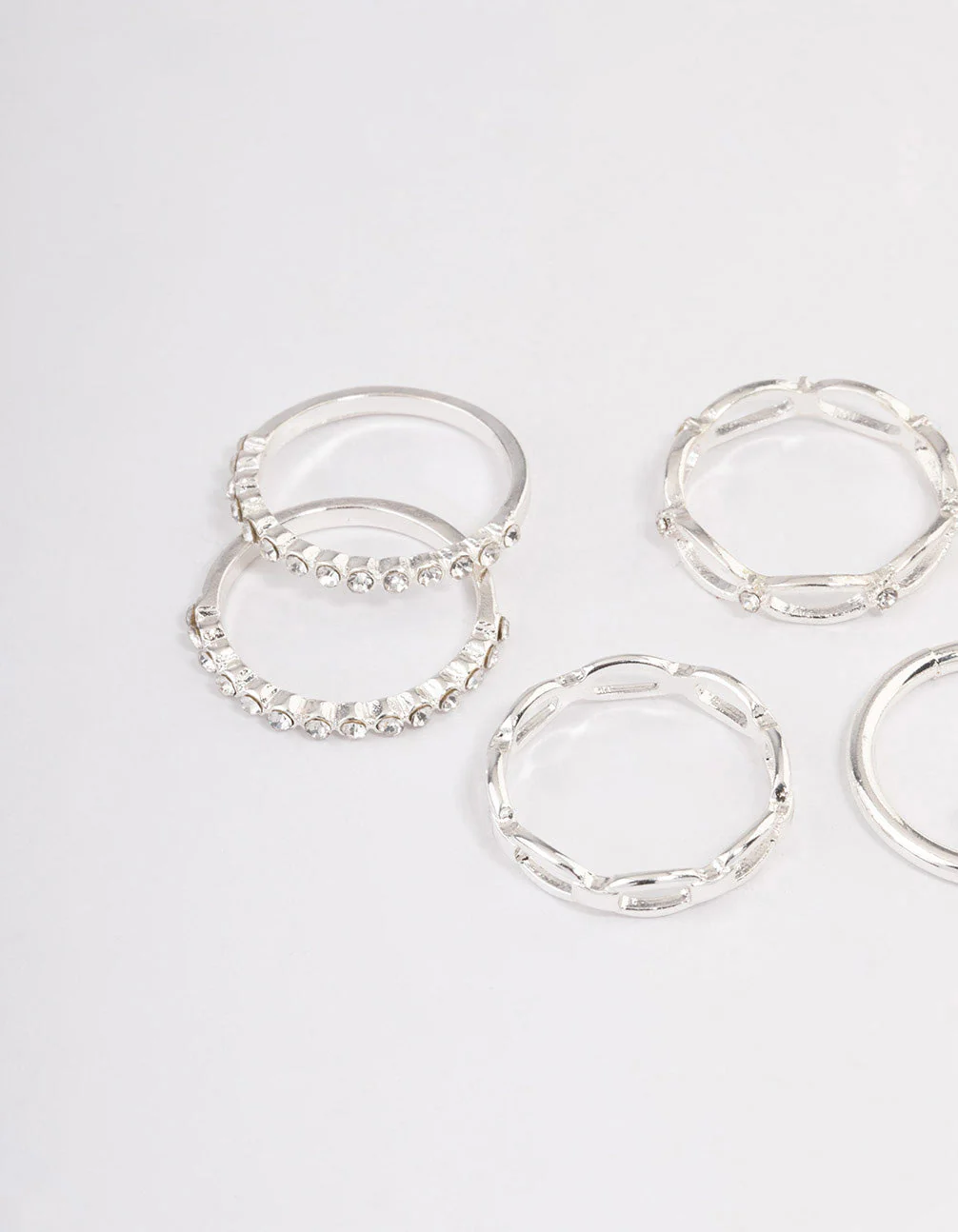 Silver Diamante Row Mix Ring 8-Pack - Image 2