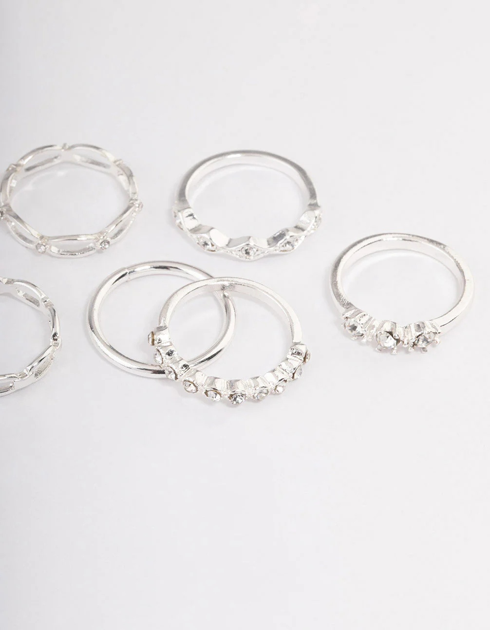 Silver Diamante Row Mix Ring 8-Pack - Image 3