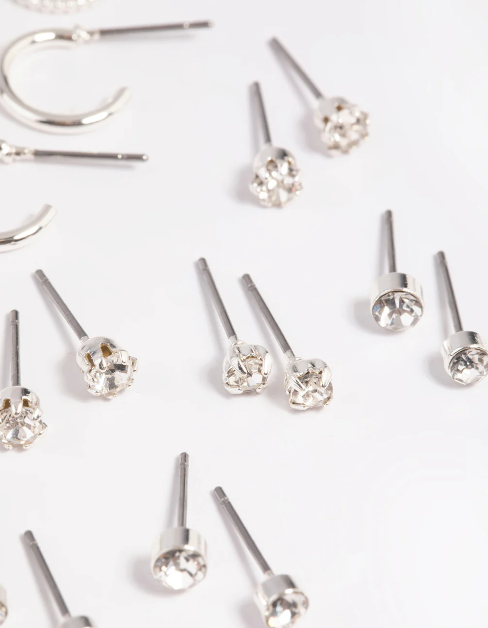 Silver Diamante Stud & Hoop Earring 12-Pack - Image 2