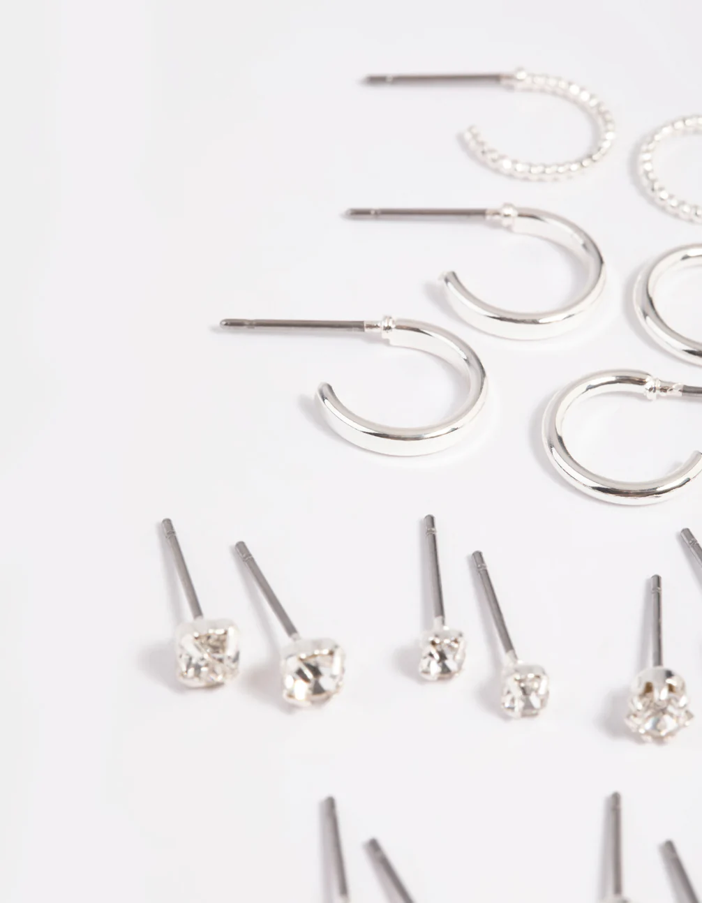 Silver Diamante Stud & Hoop Earring 12-Pack - Image 3