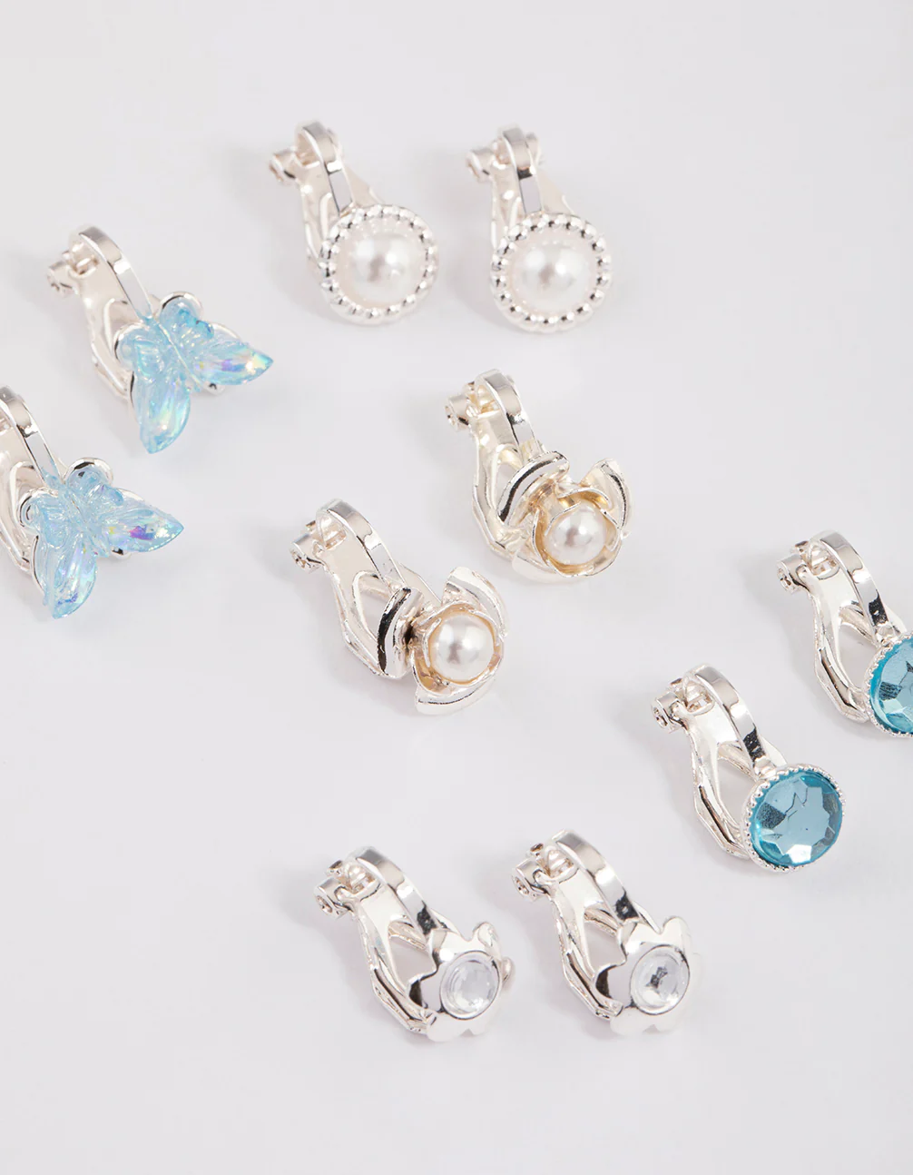 Silver Flower & Butterfly Clip On Earrings 5-Pack - Image 2