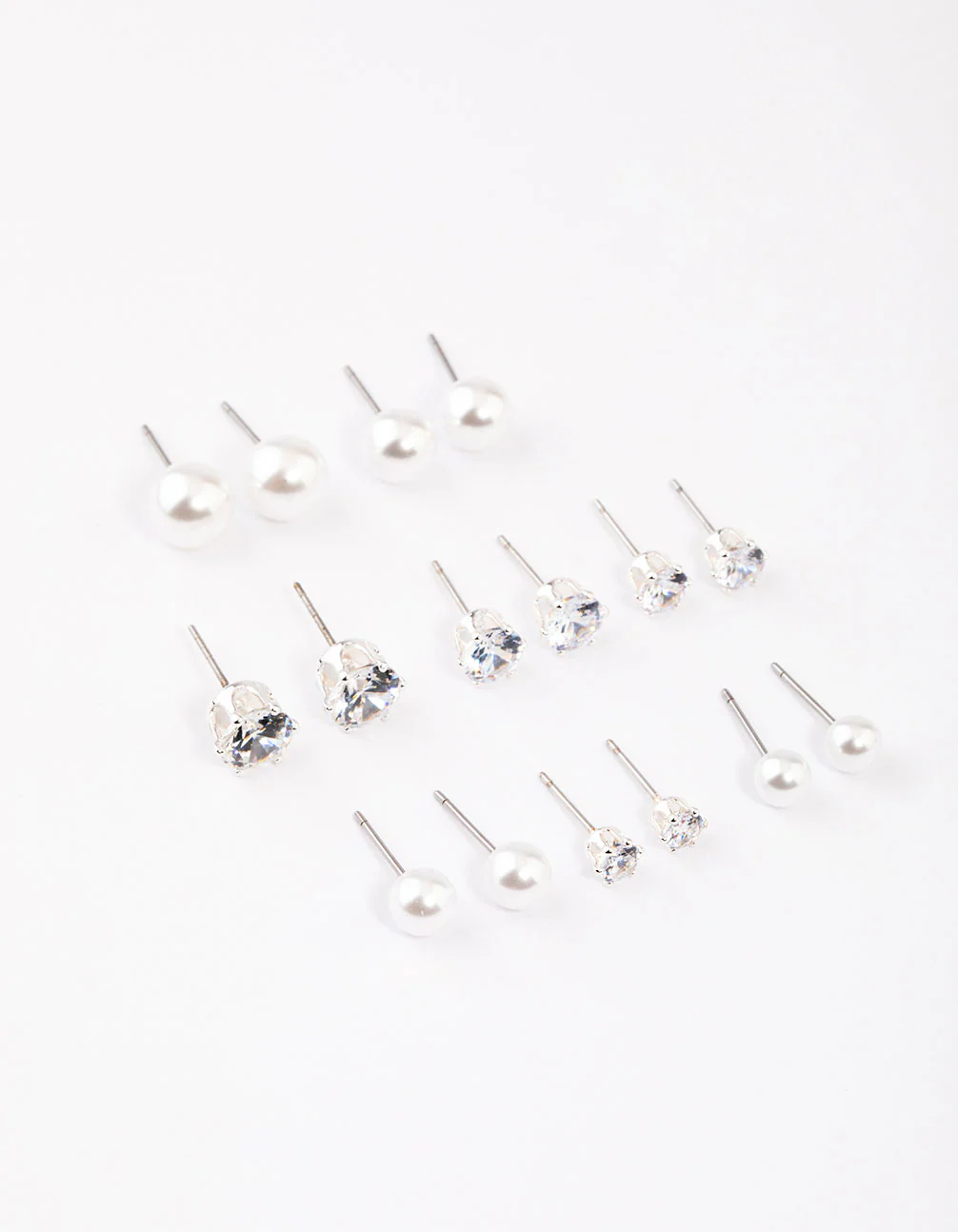 Silver Graduating Diamante & Pearl Earrings 8-Pack