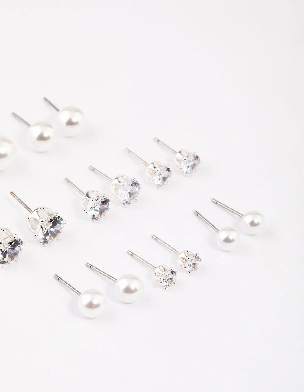 Silver Graduating Diamante & Pearl Earrings 8-Pack - Image 2