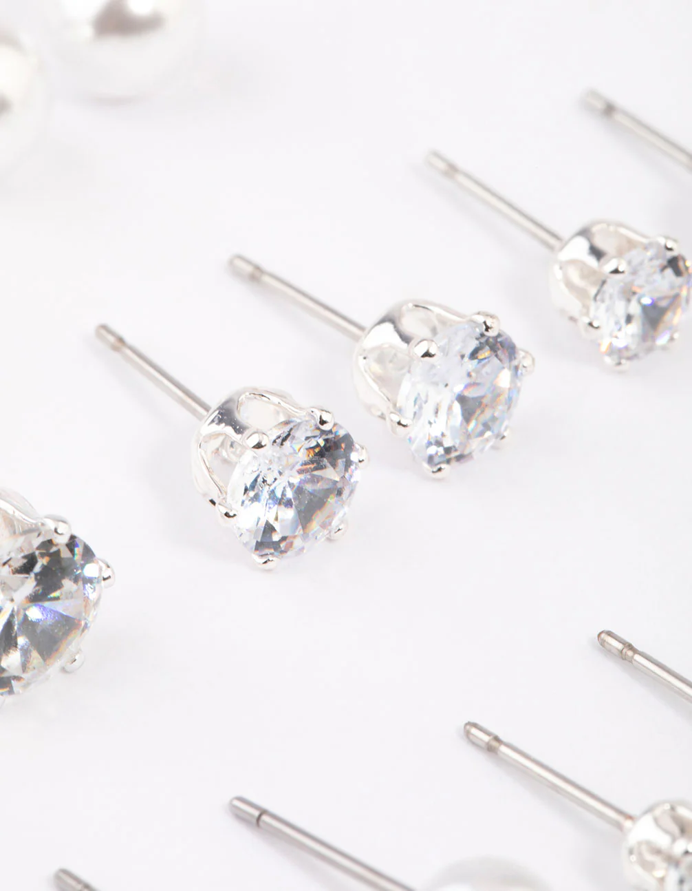 Silver Graduating Diamante & Pearl Earrings 8-Pack - Image 3