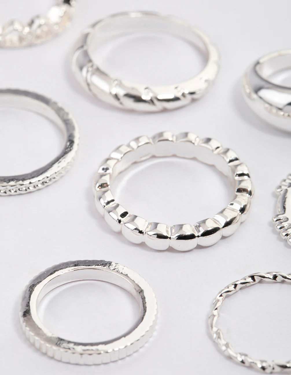 Silver Mixed Twisted & Heart Ring Pack - Image 2