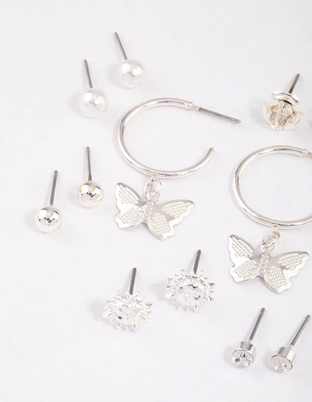 Silver Mixed Butterfly Garden Earrings 8-Pack - Image 2