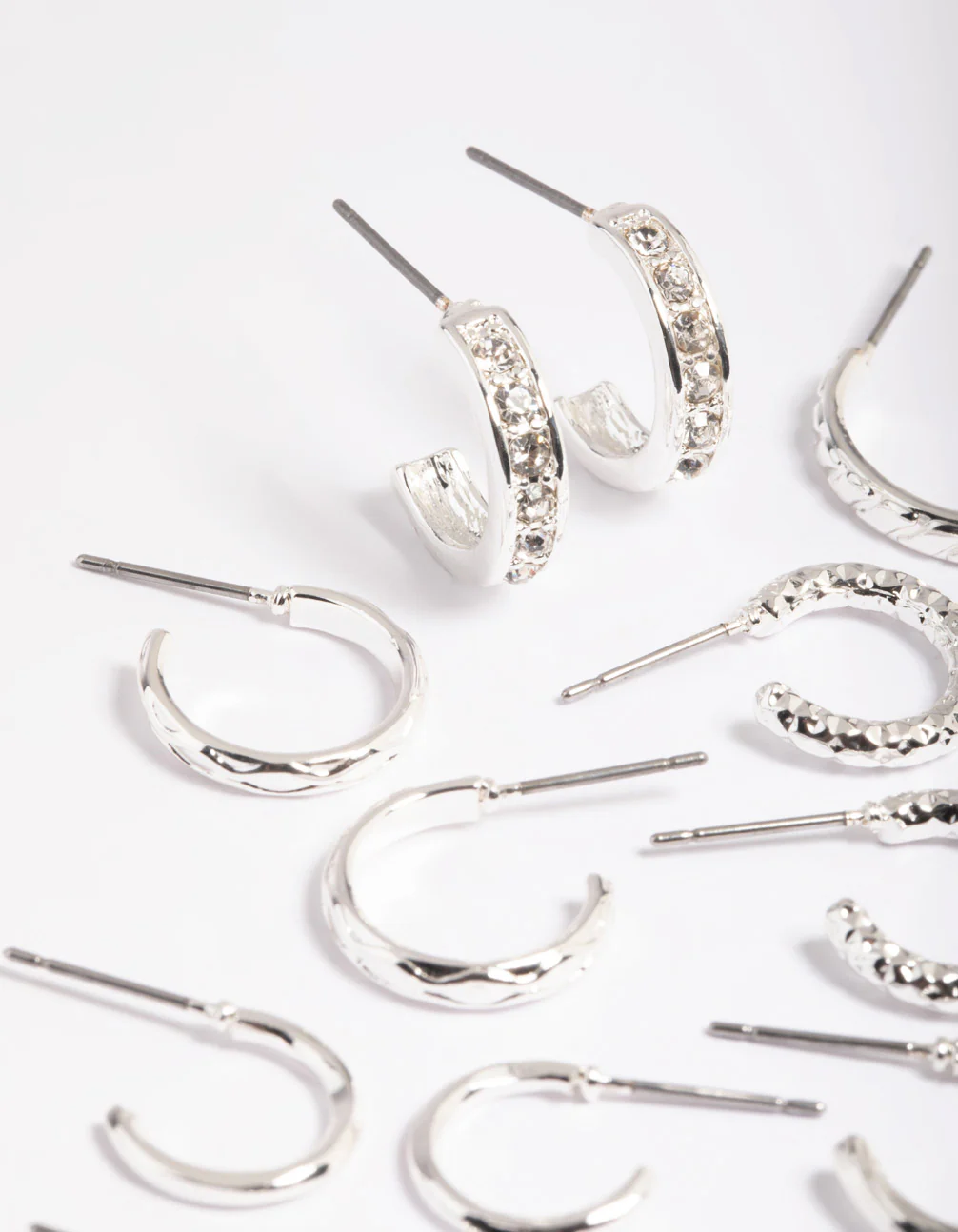 Silver Mixed Diamante Hoop Earrings 8-Pack - Image 2