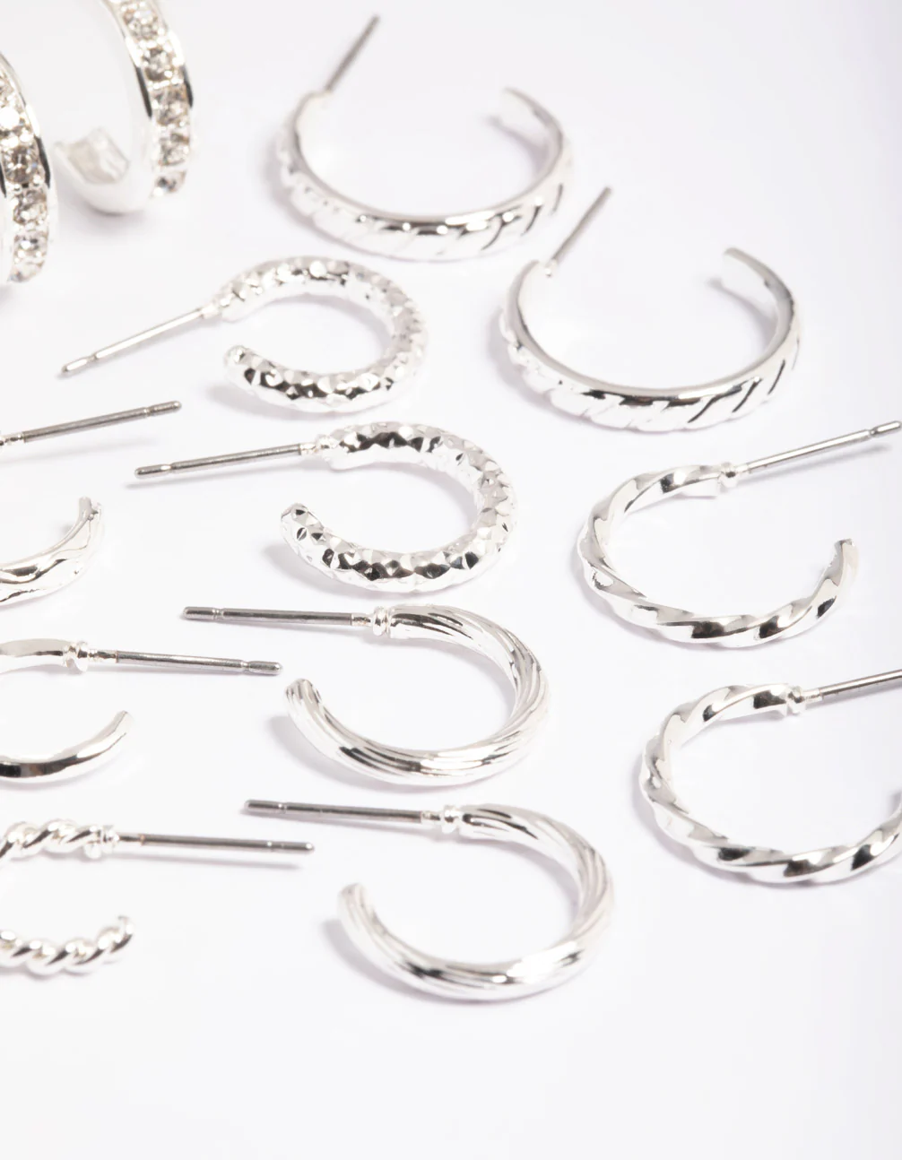 Silver Mixed Diamante Hoop Earrings 8-Pack - Image 3