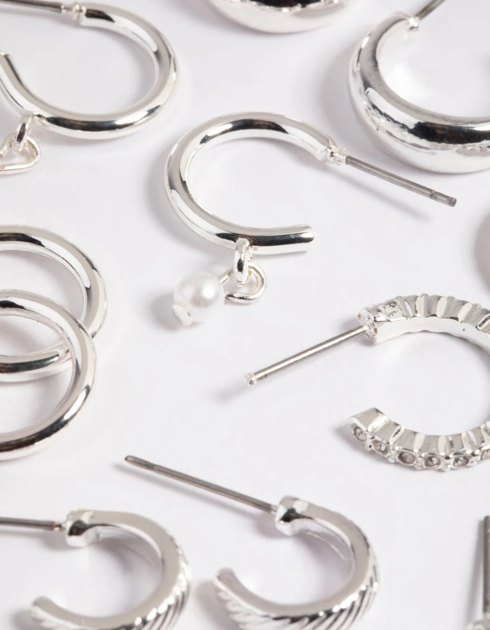 Silver Pearl Stud & Hoop Earrings 8-Pack - Image 2