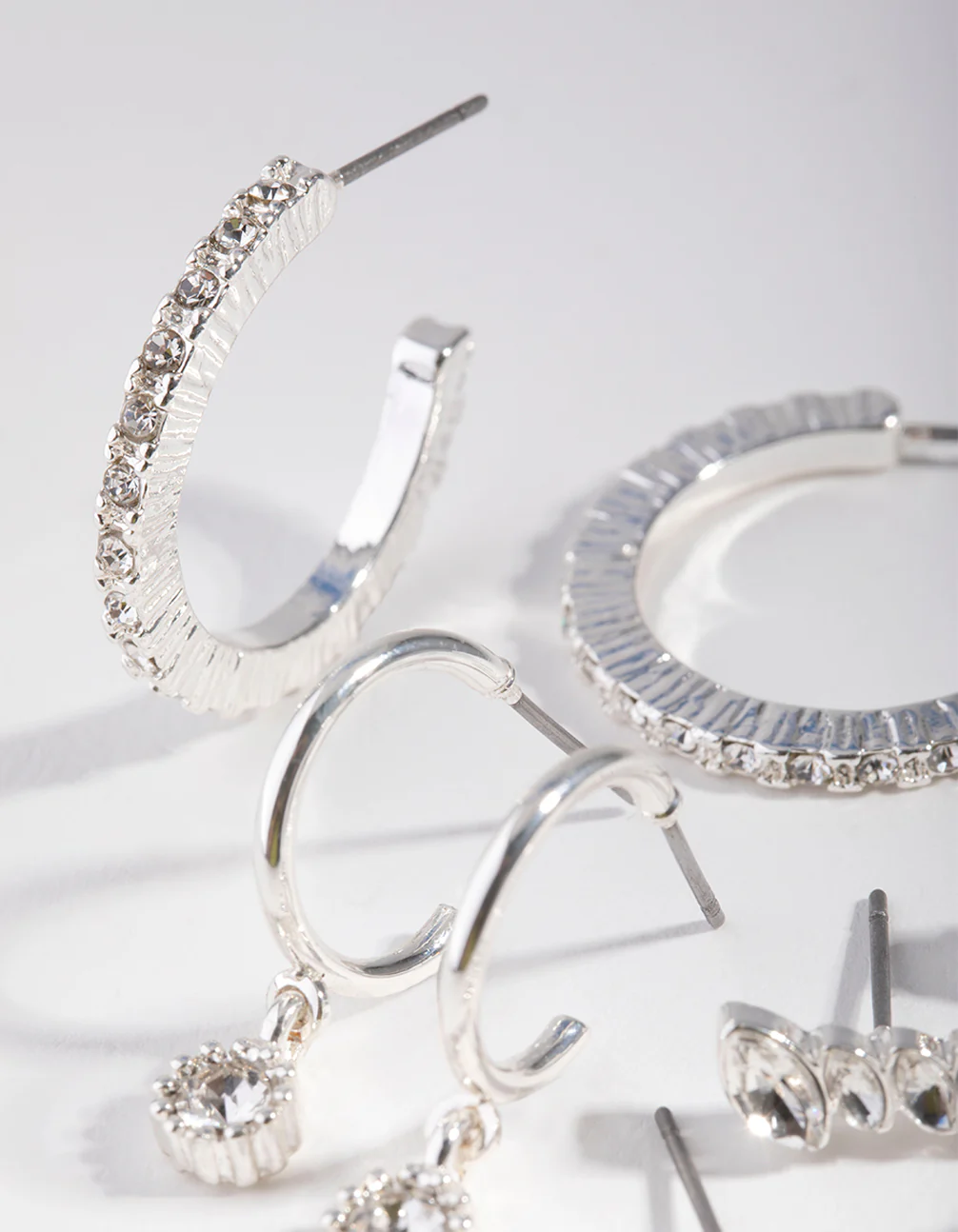 Silver Plain Diamante Stud Earring 8-Pack - Image 2