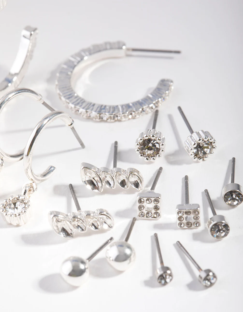 Silver Plain Diamante Stud Earring 8-Pack - Image 3