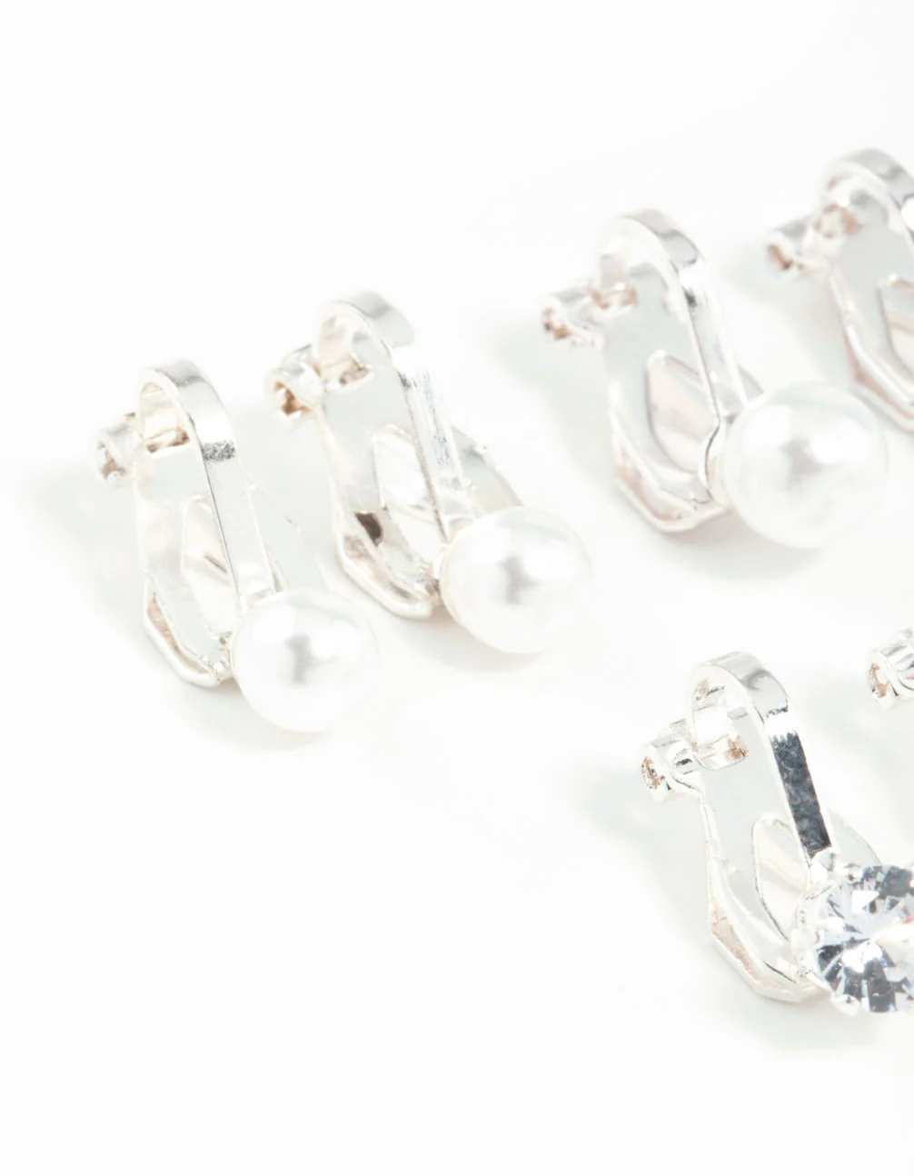 Silver Pearl & Diamante Clip On Earrings 5-Pack - Image 2