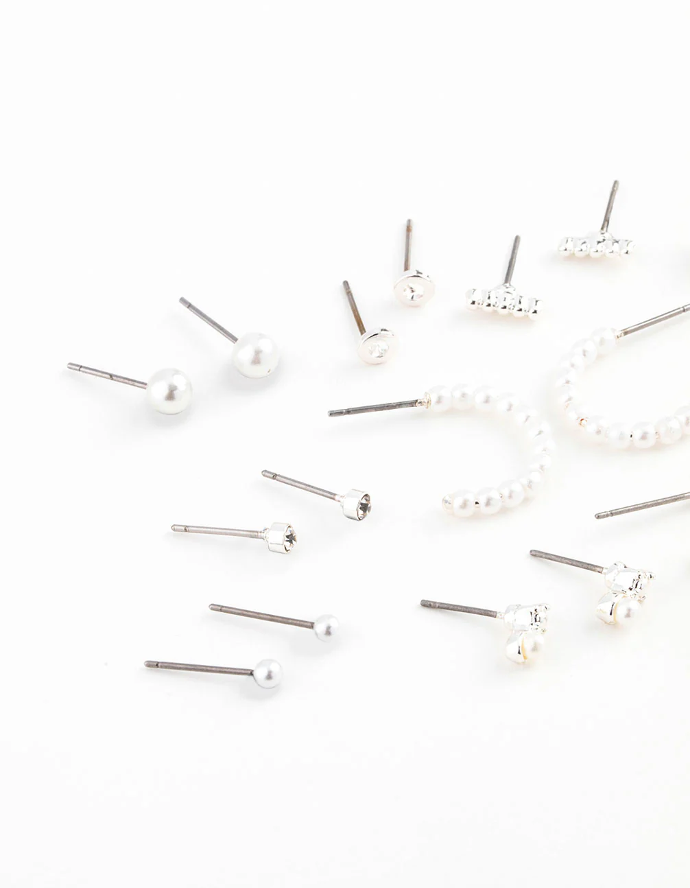Silver Pearl Mixed Stud & Hoop Earring 12-Pack - Image 2